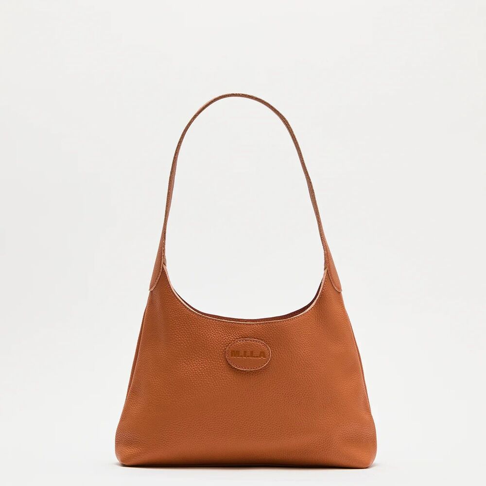 M.I.L.A. Celina Italian Leather Shoulder Bag Caramel Brown Luxe Hobo Saddle Purs